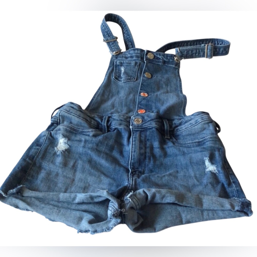 Girls size 11-12 &Denim BlueJean distressed overall shorts